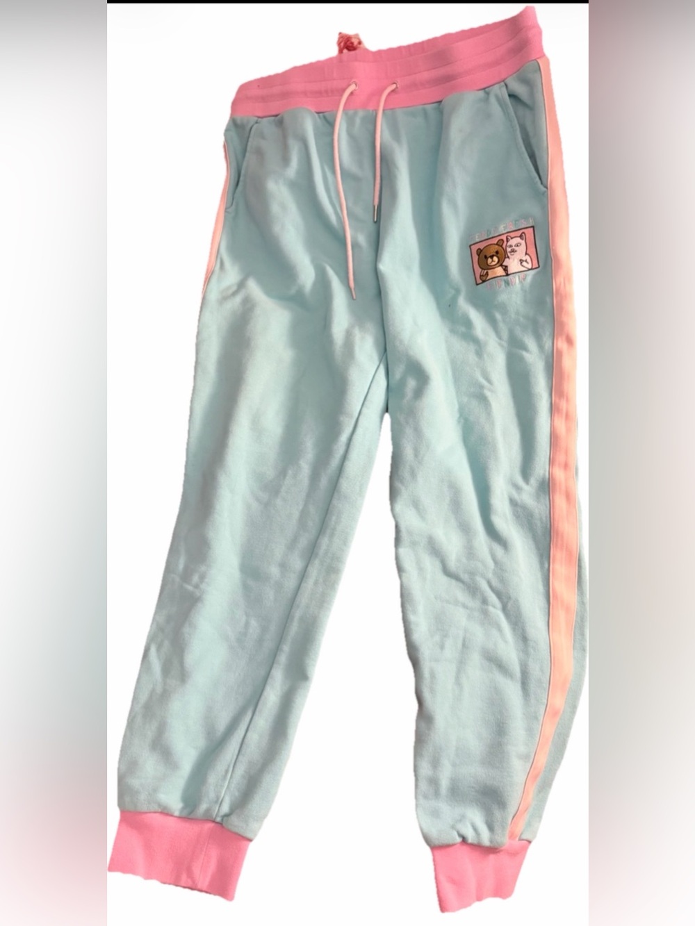 Teddy Fresh Ripndip BFF Sweat Pants Size Large Blue Pink Joggers